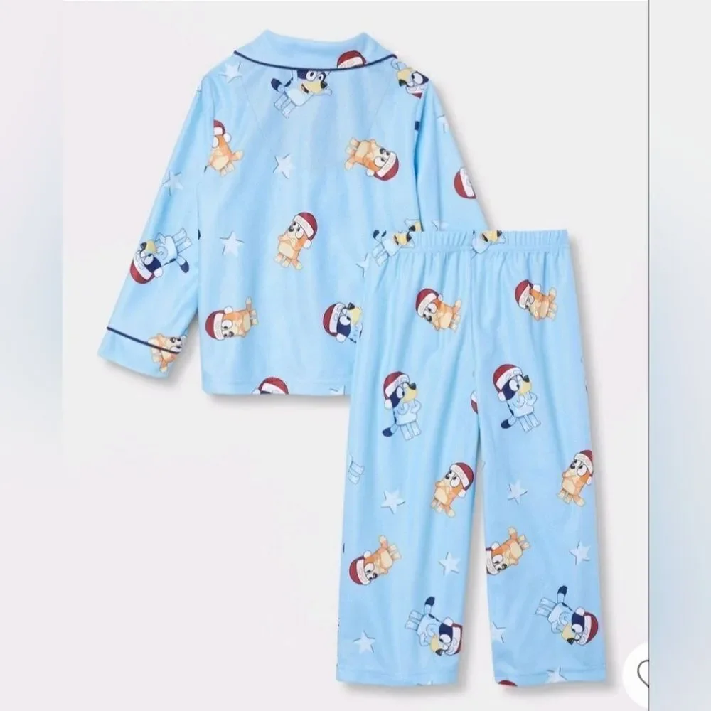 New Toddler Unisex Boy or Girl 2pc Bluey Bingo Christmas Blue Pajama Set